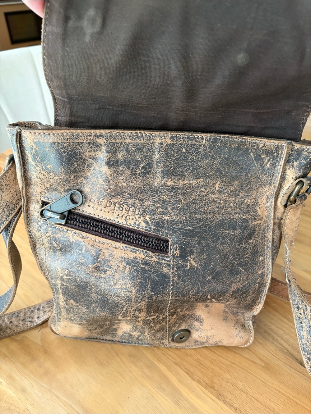 BED|STU Distressed Two-Tone Brown Crossbody Bag - Picture 3 of 8